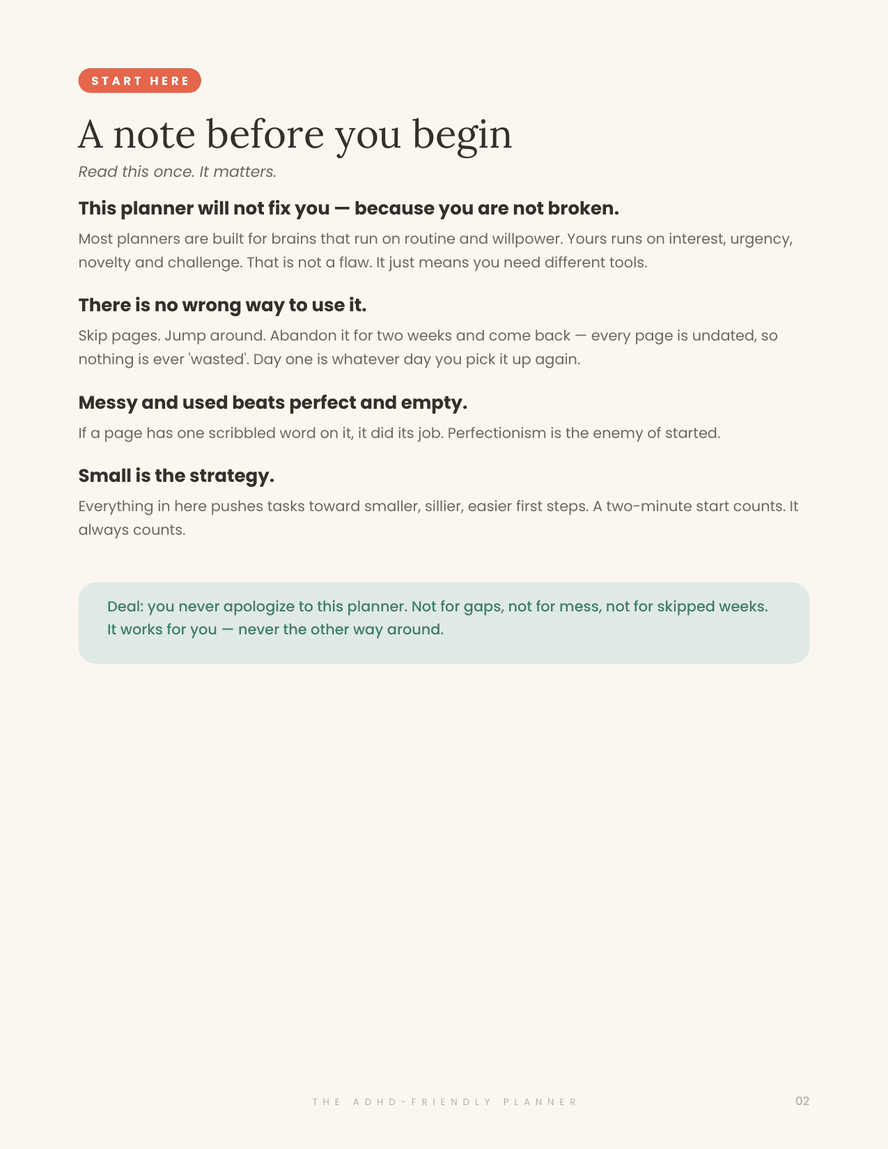 The welcome page from the MindTidy ADHD planner
